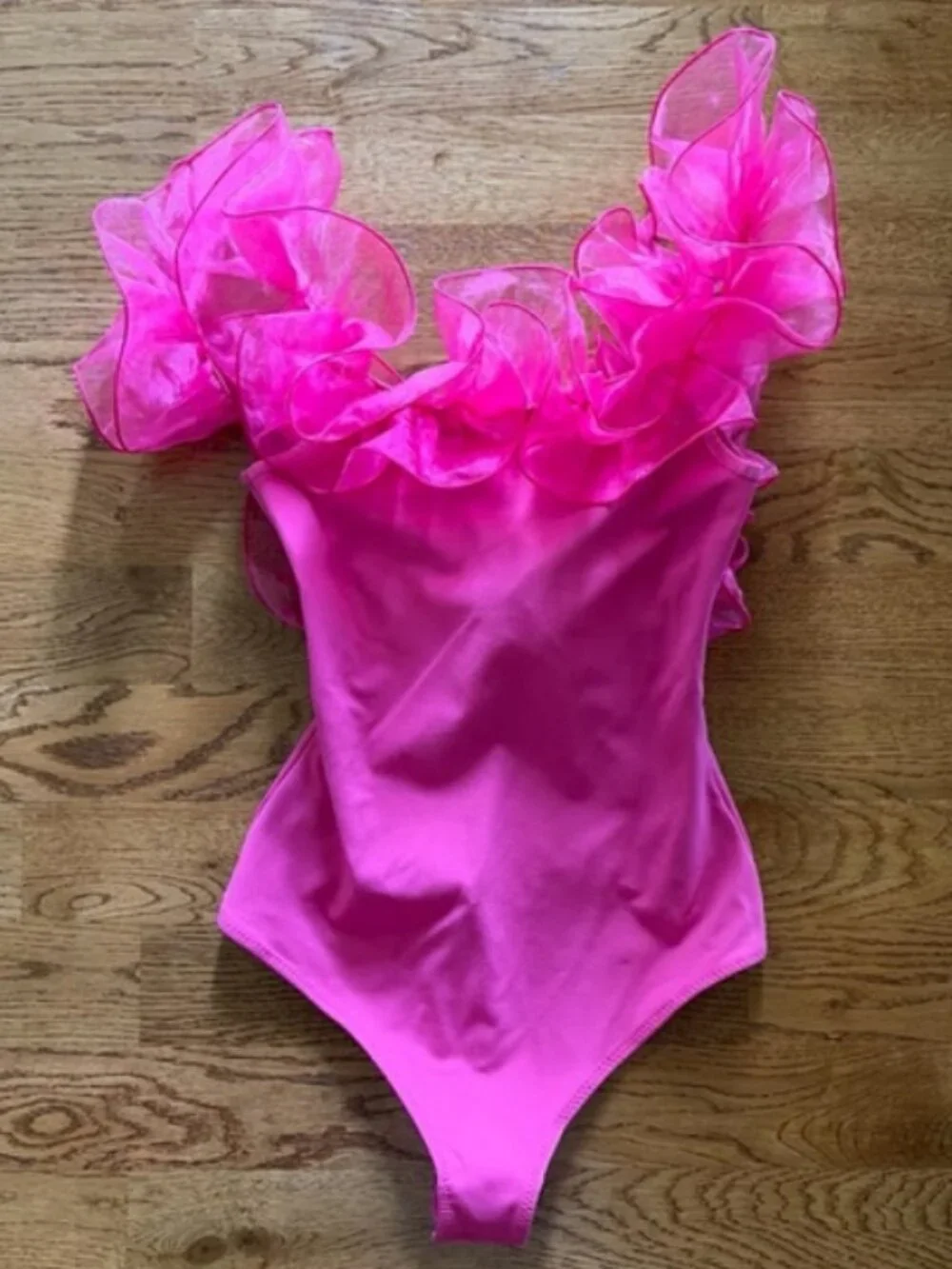 Free People Haute Wired Bodysuit Hot Pink Organza Ruffle Tank Backless Berry XS